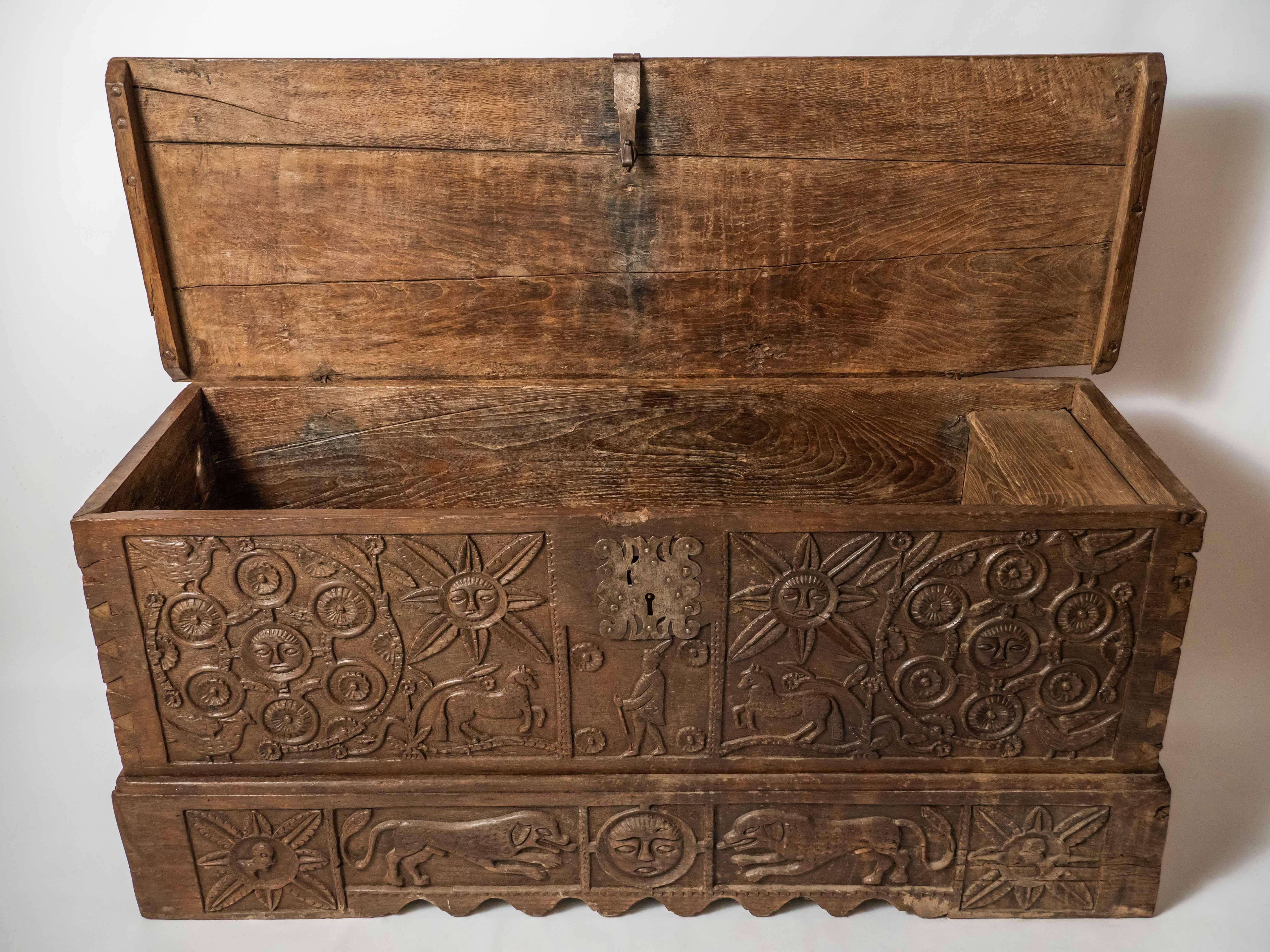 Hand-Carved Baroque chest from the 18th century For Sale