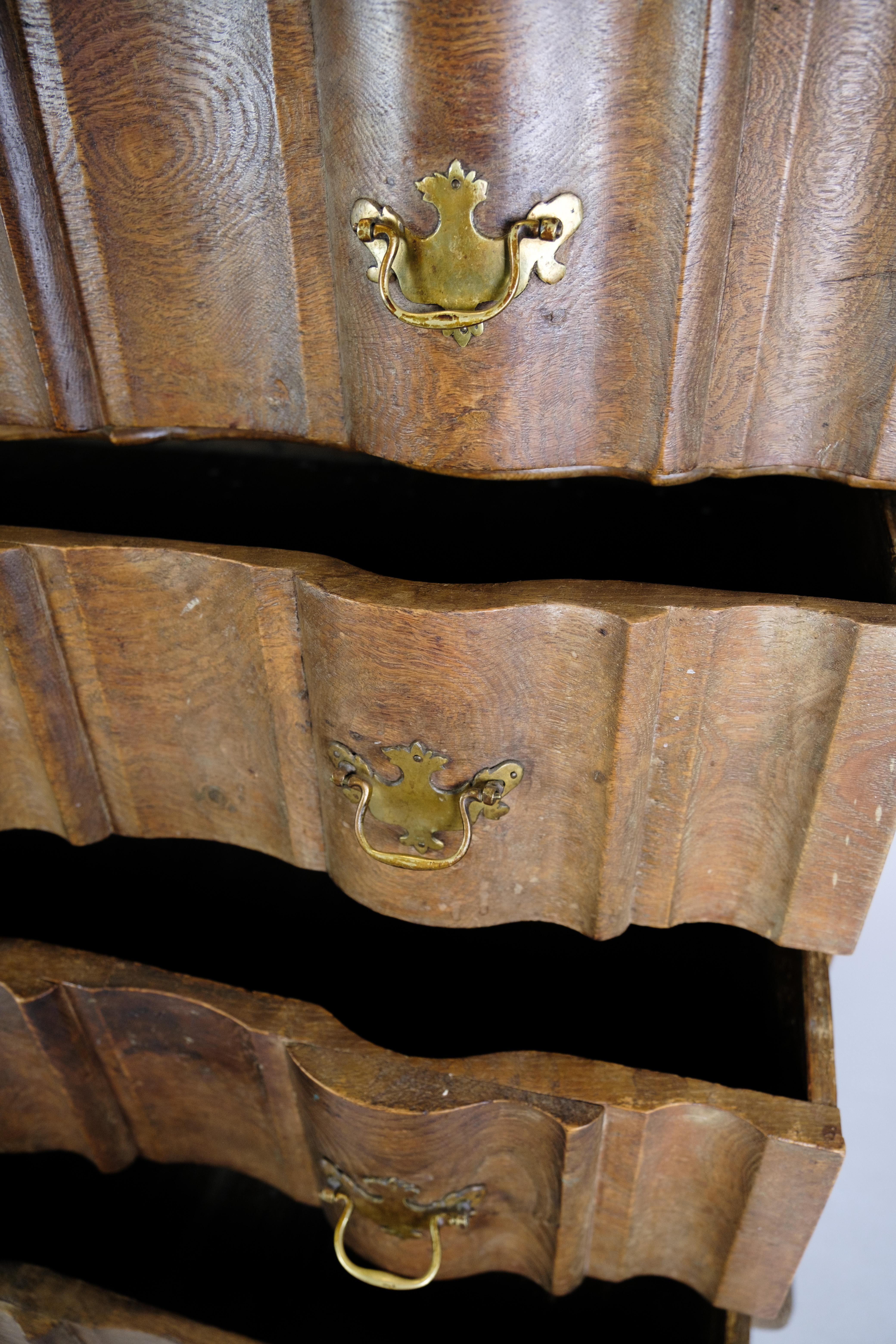 Danish Baroque chest of drawers in oak with brass fittings from the 1780