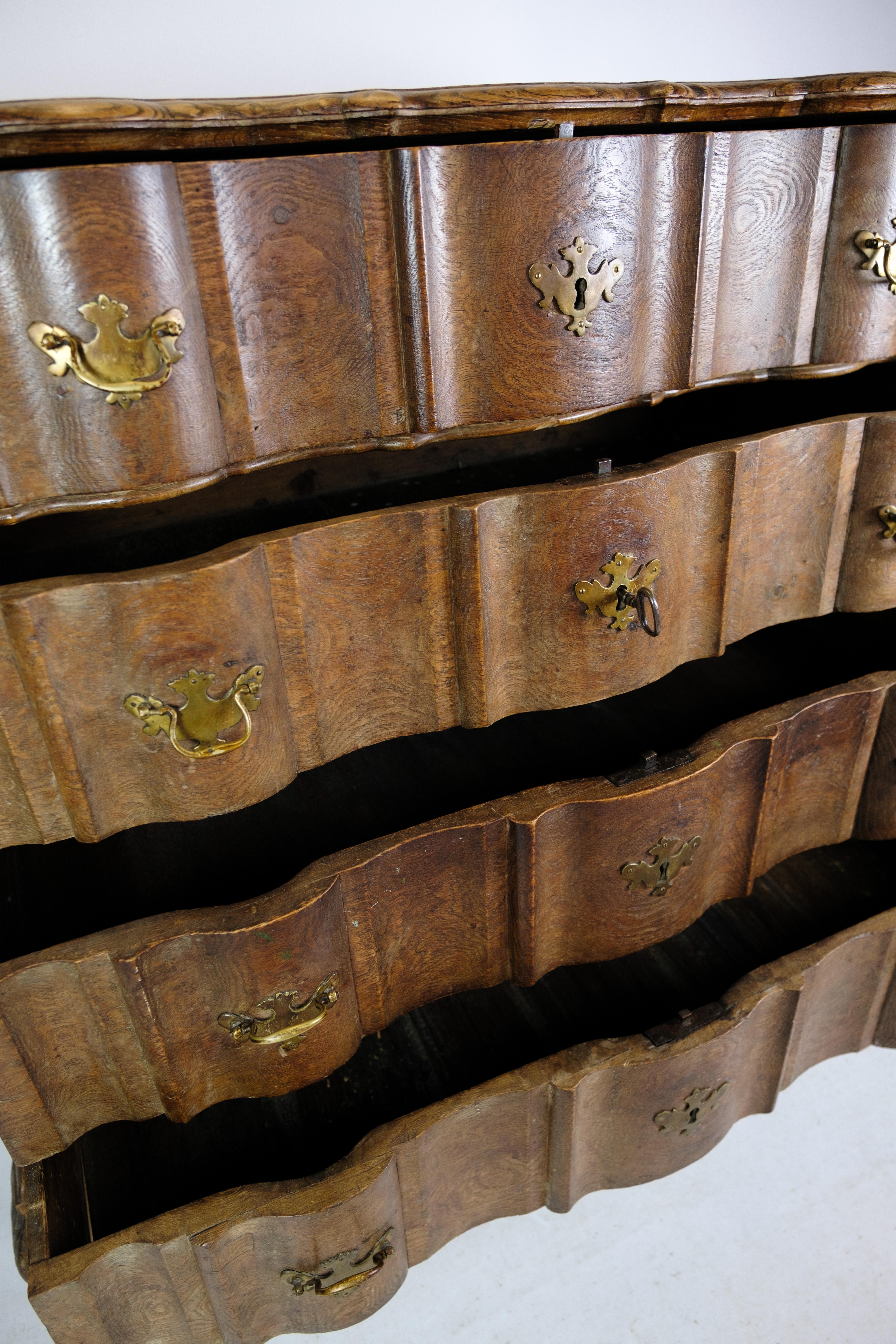 Late 18th Century Baroque chest of drawers in oak with brass fittings from the 1780