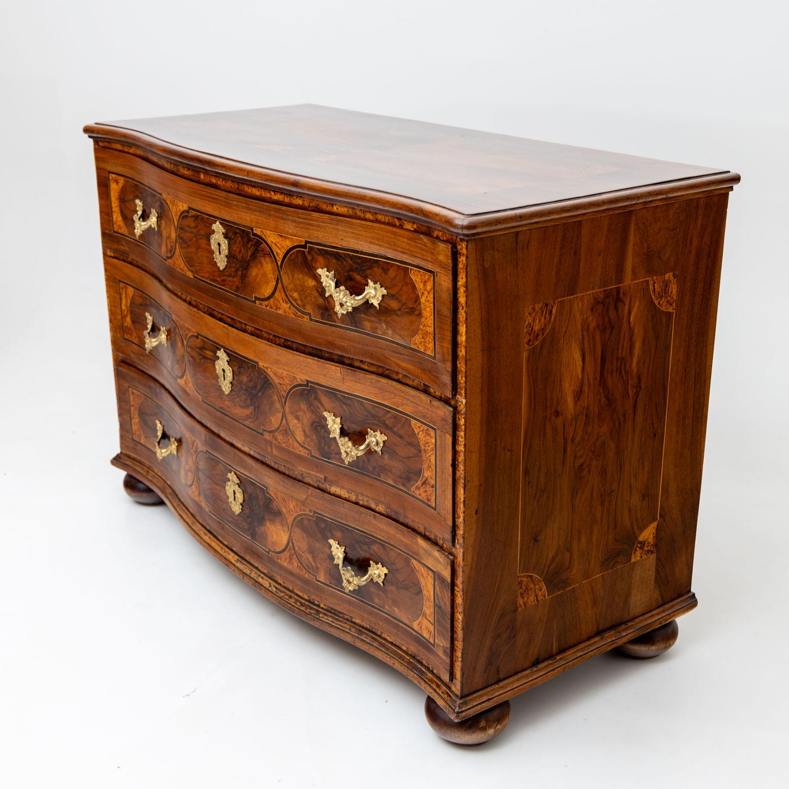 18th Century Baroque Chest of Drawers in Walnut, Inlaywork and Bronze fittings, Mid-18th C. For Sale
