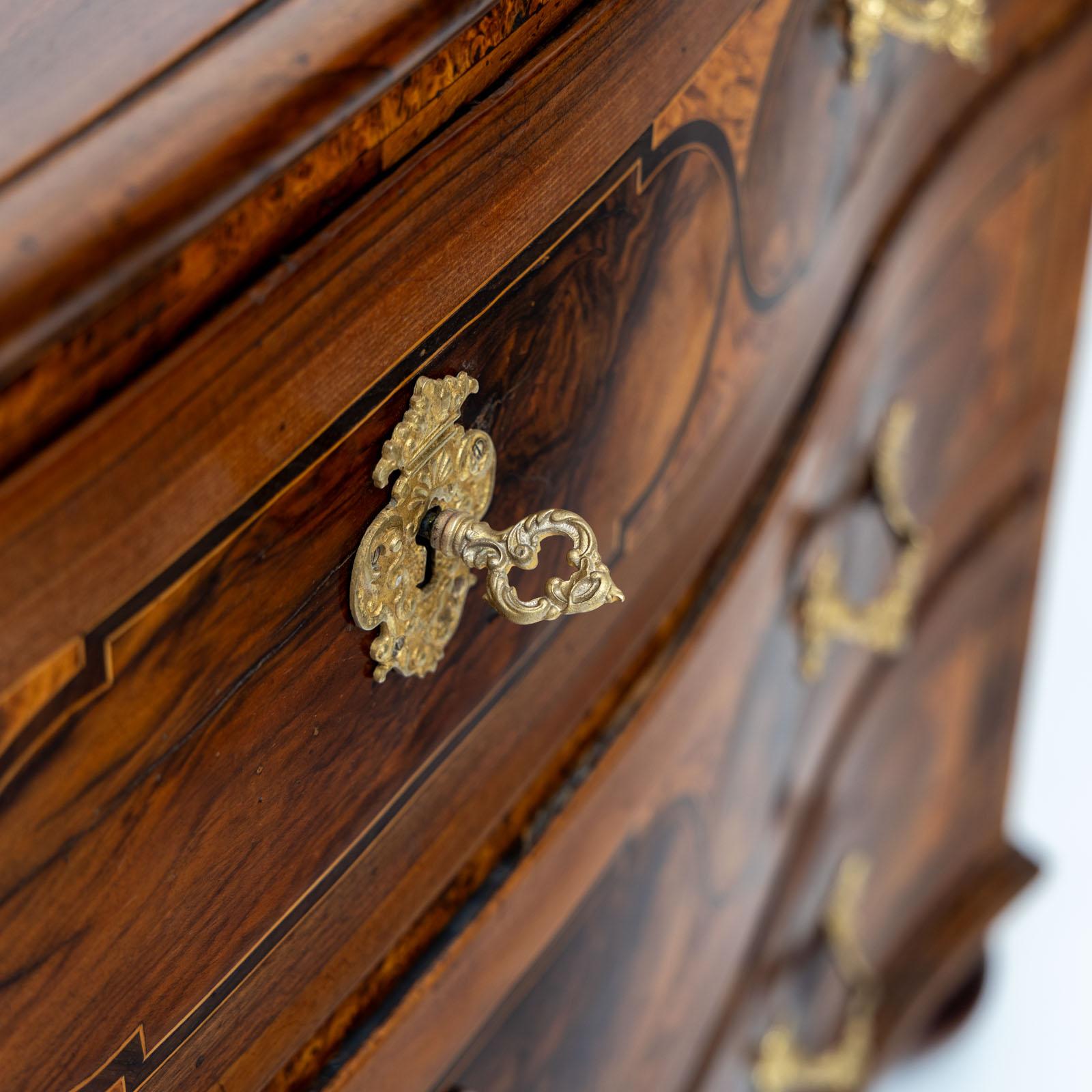 Baroque Chest of Drawers in Walnut, Inlaywork and Bronze fittings, Mid-18th C. For Sale 2