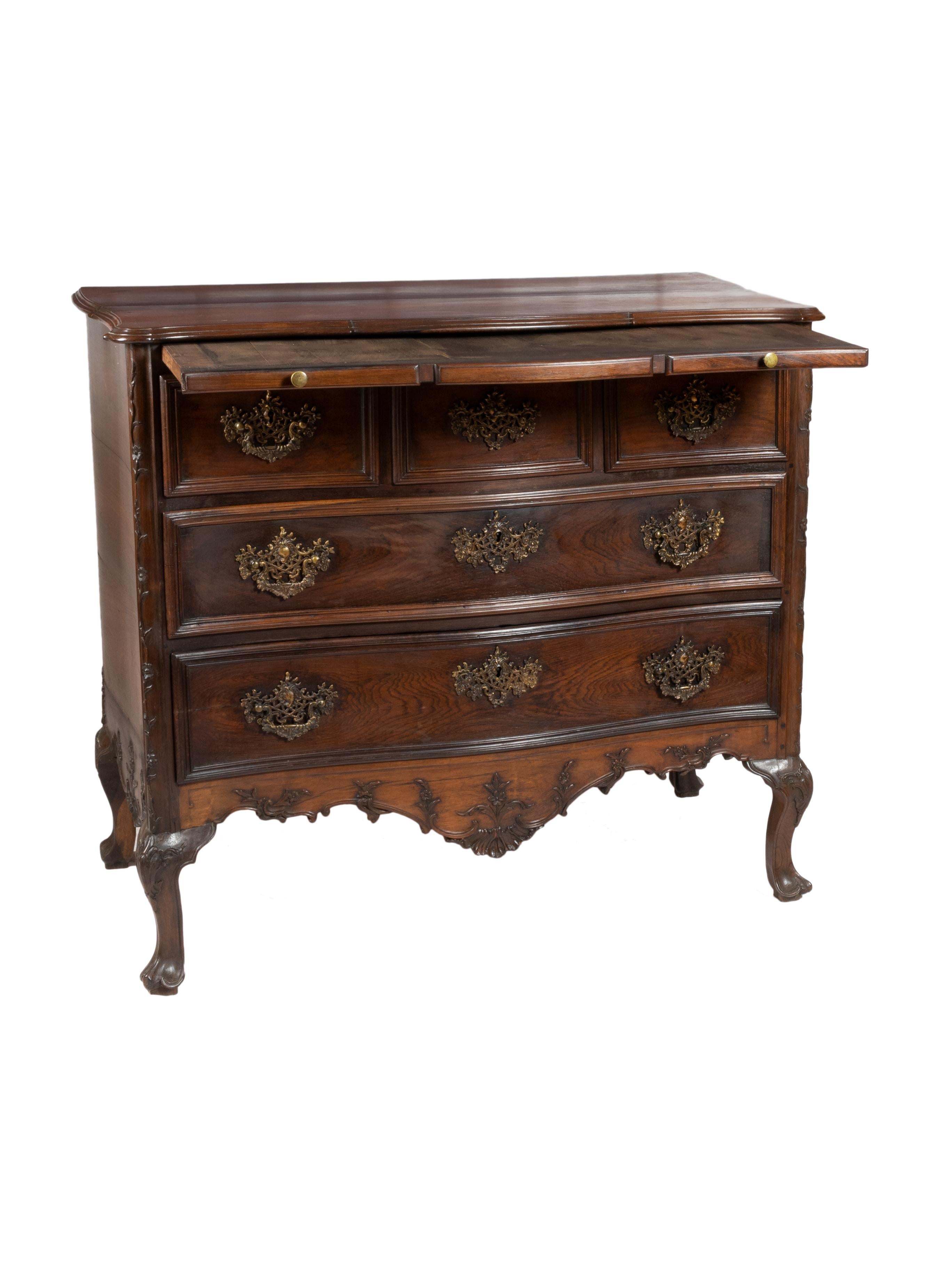 Hand-Carved Baroque Chest Of Drawers, Portugal, 18th Century For Sale