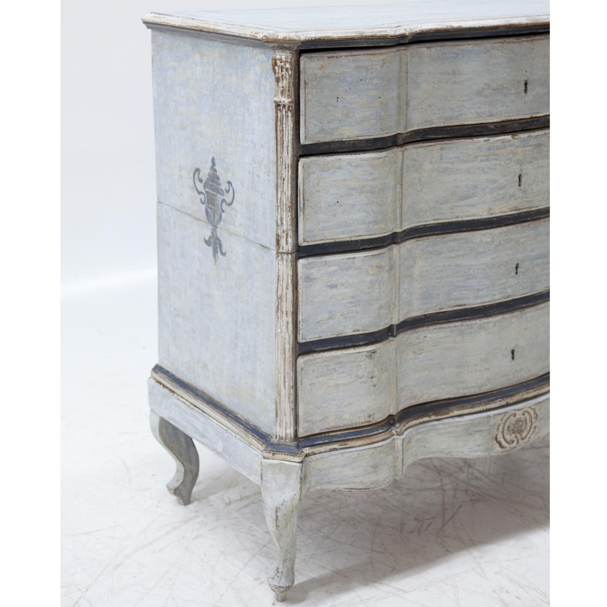 Painted Baroque Chest of Drawers, Sweden, 18th Century
