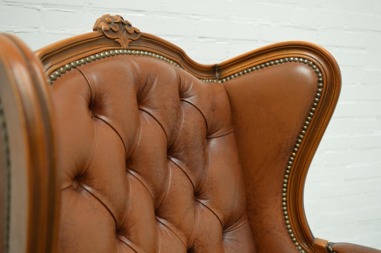 Baroque Chesterfield High Back Chair / Wingchair in Well Kept Original State For Sale 8