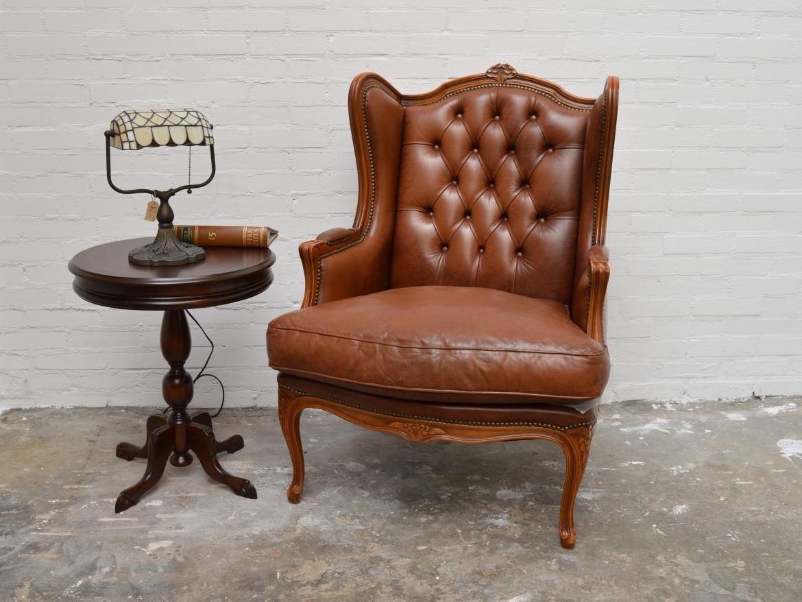 Baroque Chesterfield High Back Chair / Wingchair in Well Kept Original State For Sale 10