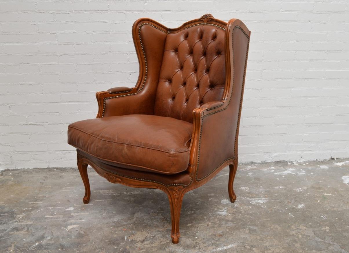 British Baroque Chesterfield High Back Chair / Wingchair in Well Kept Original State For Sale