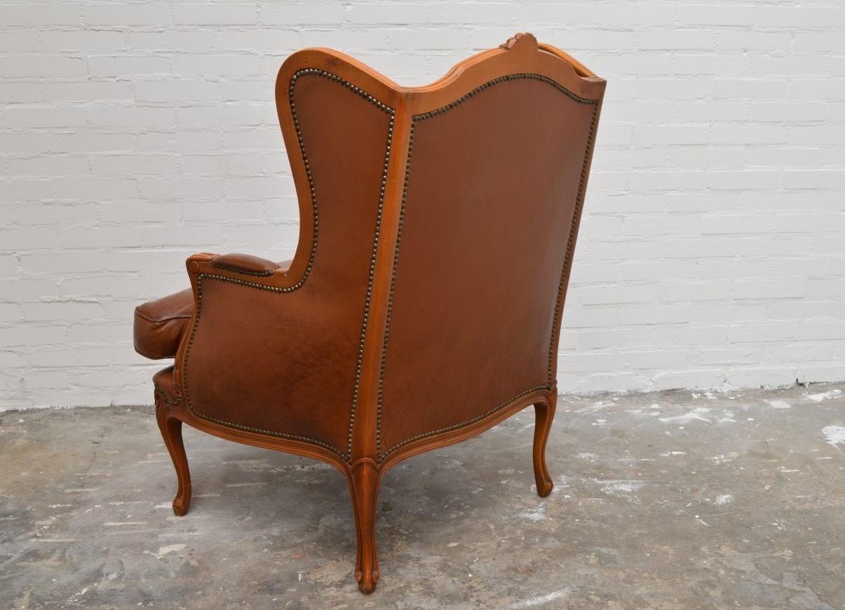 Leather Baroque Chesterfield High Back Chair / Wingchair in Well Kept Original State For Sale