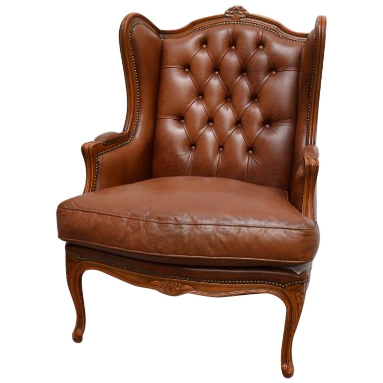 Baroque Chesterfield High Back Chair / Wingchair in Well Kept Original State For Sale