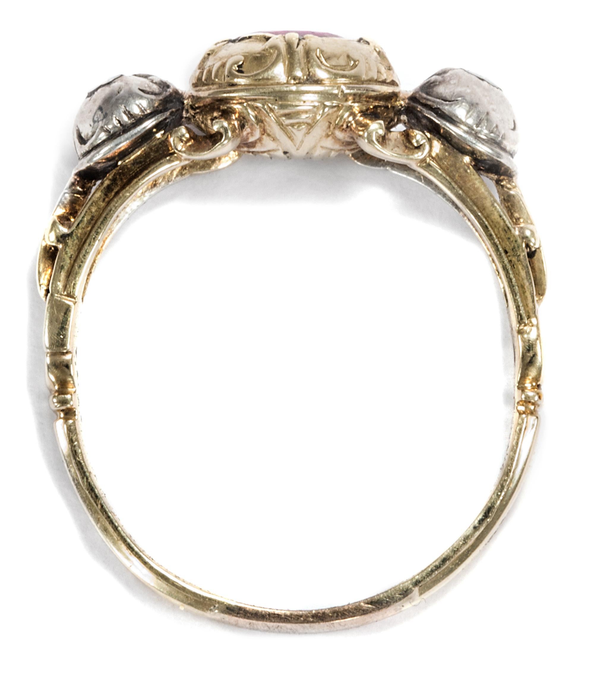 Baroque circa 1750, Ruby and Diamond Demi Parure Set of Earrings, Pendant & Ring 4