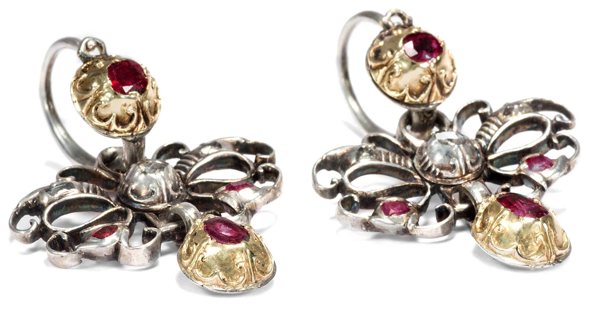 Baroque circa 1750, Ruby and Diamond Demi Parure Set of Earrings, Pendant & Ring 6