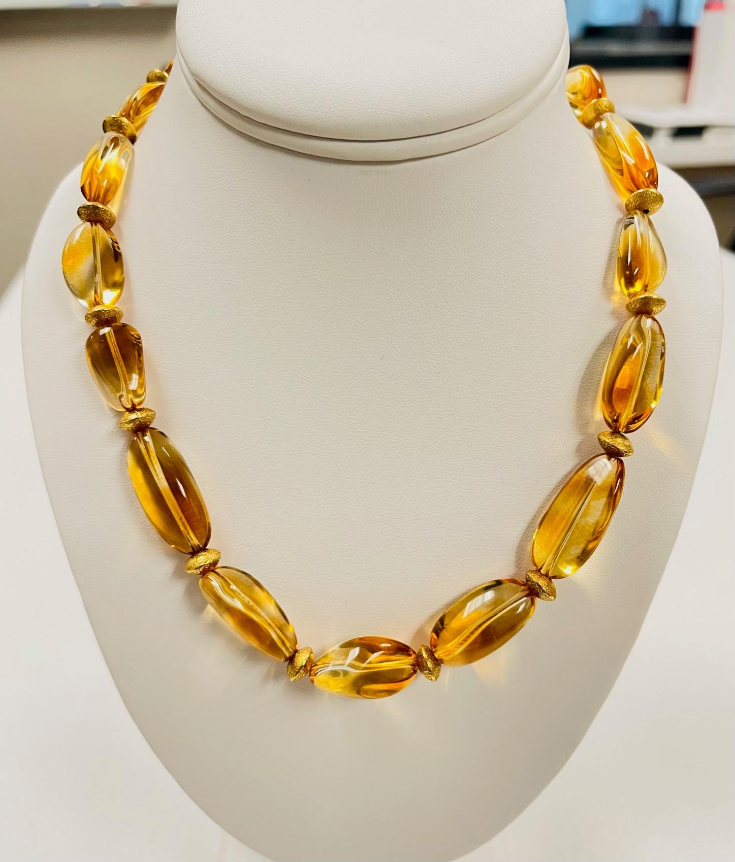 Baroque Citrine Beaded Necklace with 18K Yellow Gold Accents and Clasp For Sale 1
