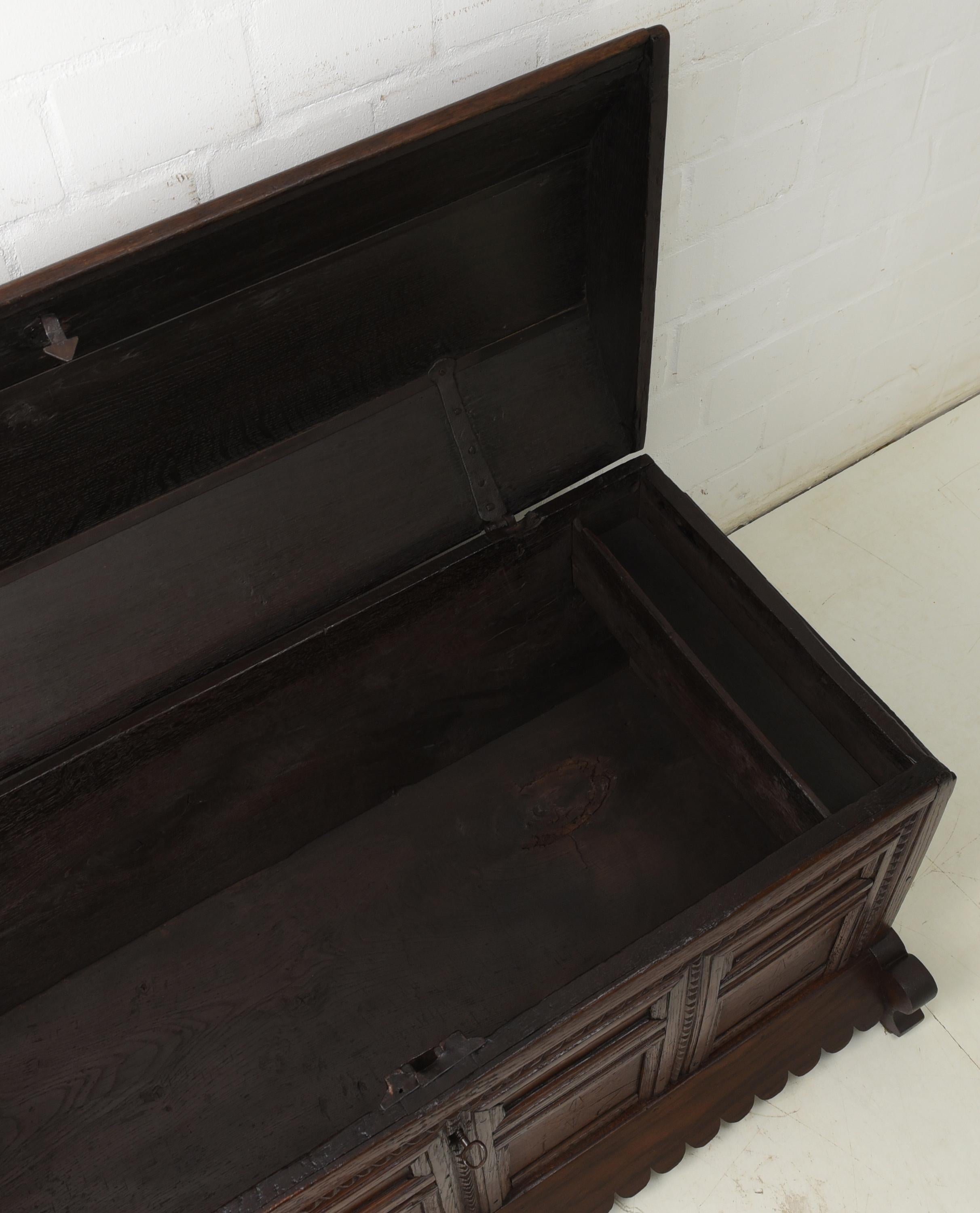 Baroque Coffin Lid Chest in Solid Oak, 1700 2
