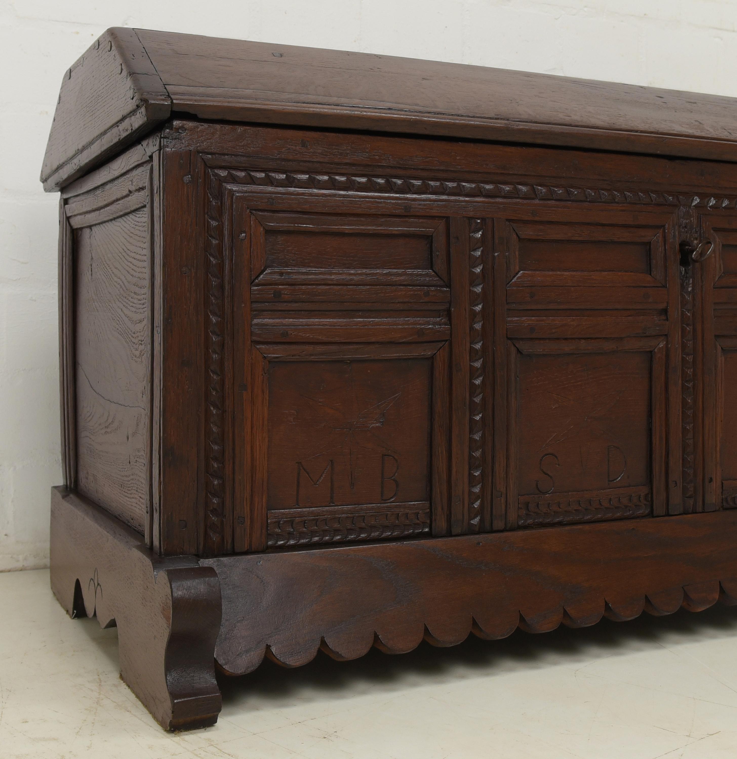 Baroque Coffin Lid Chest in Solid Oak, 1700 4