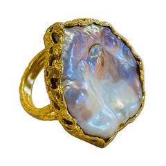 Baroque Coin Pearl Cocktail Ring in 22k Gold, by Tagili