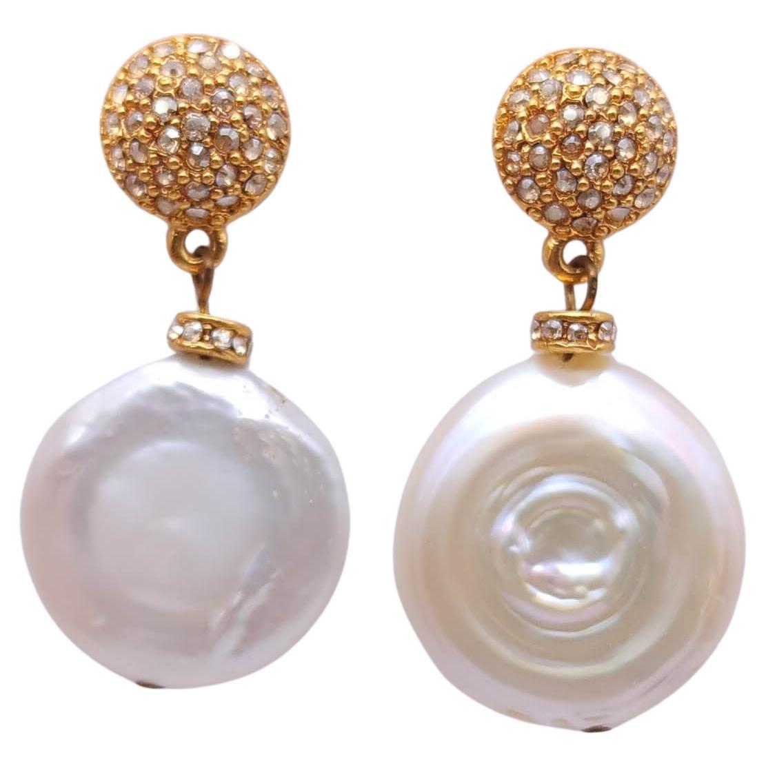 Pendientes barrocos de gota de oro con perla y circonita cúbica, vintage en venta