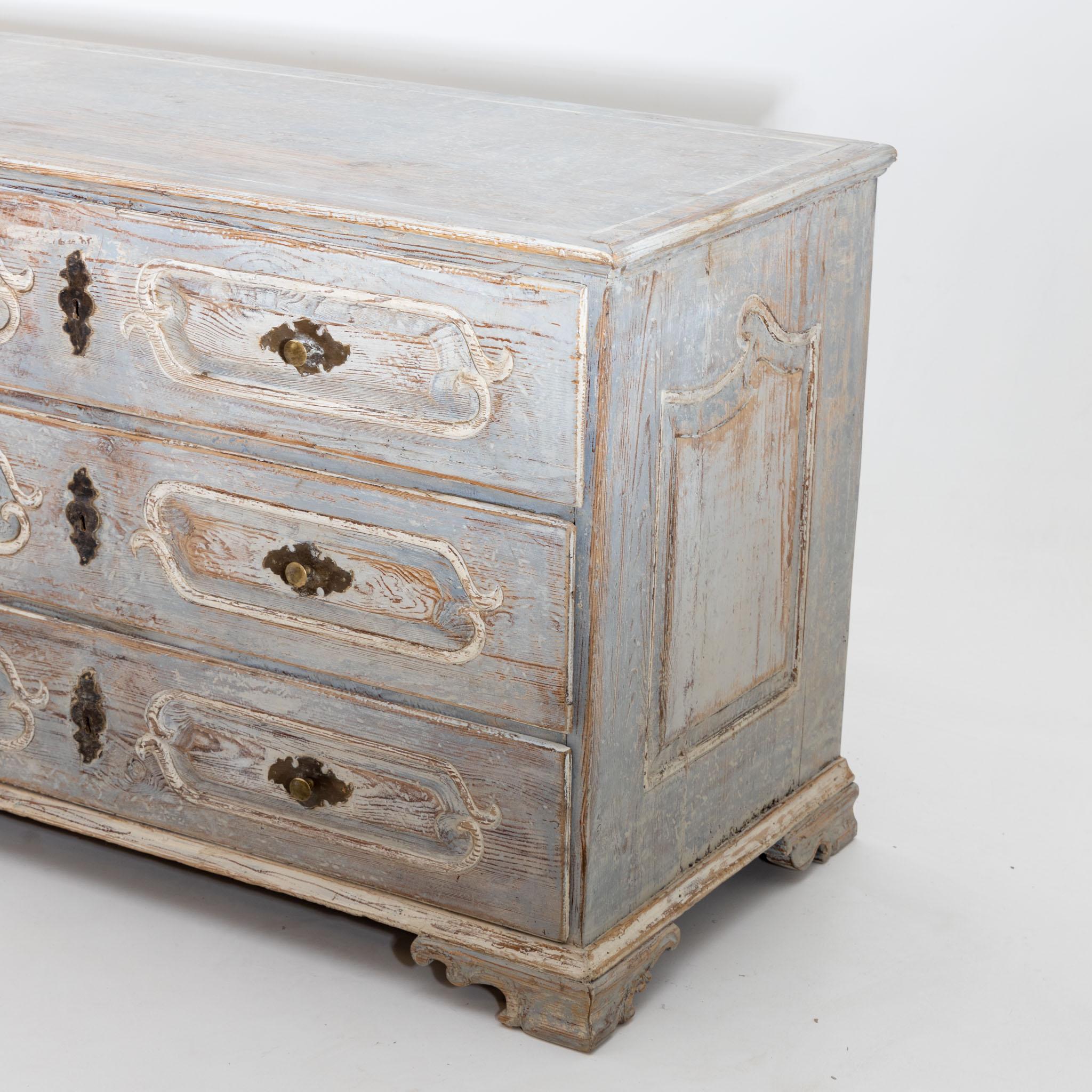 German Hand-painted white and blue Baroque Commode, 18th Century