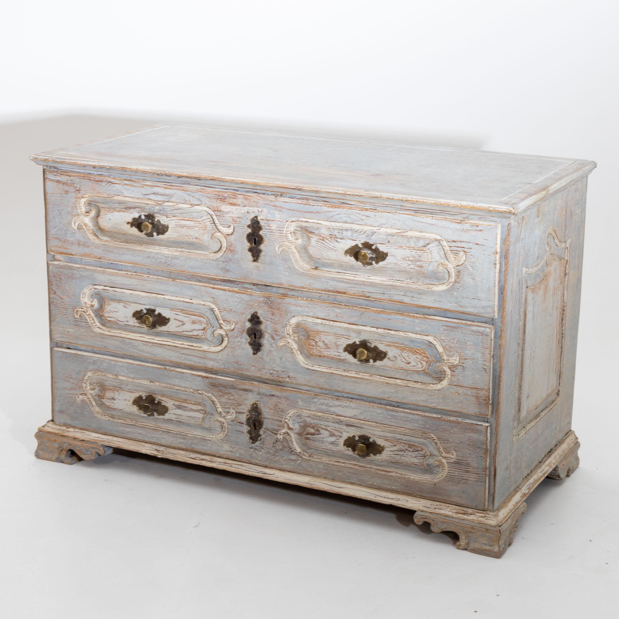 Softwood Hand-painted white and blue Baroque Commode, 18th Century