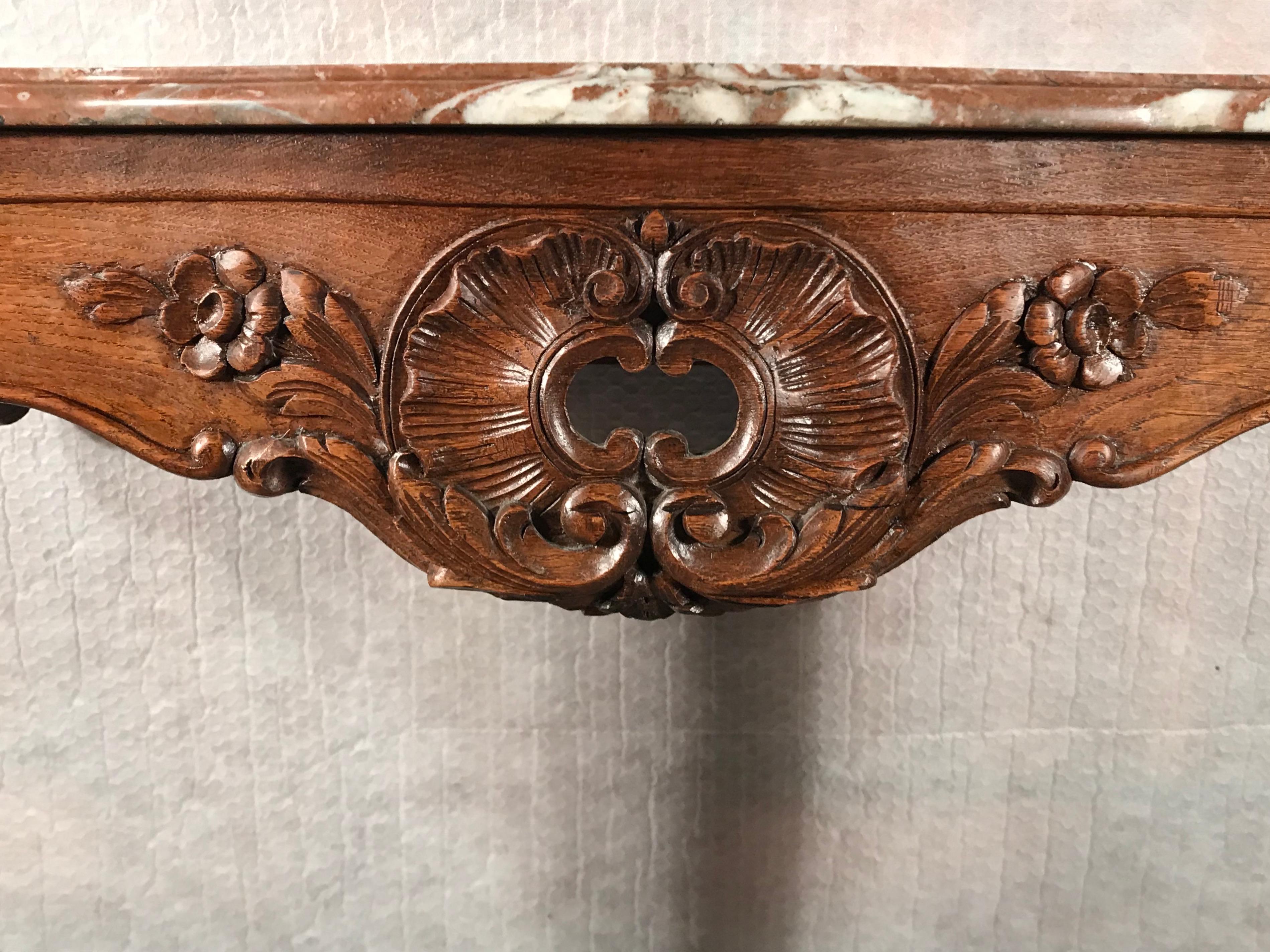 Baroque Console Table, Germany 1750, Oak with Marble Top In Good Condition For Sale In Belmont, MA