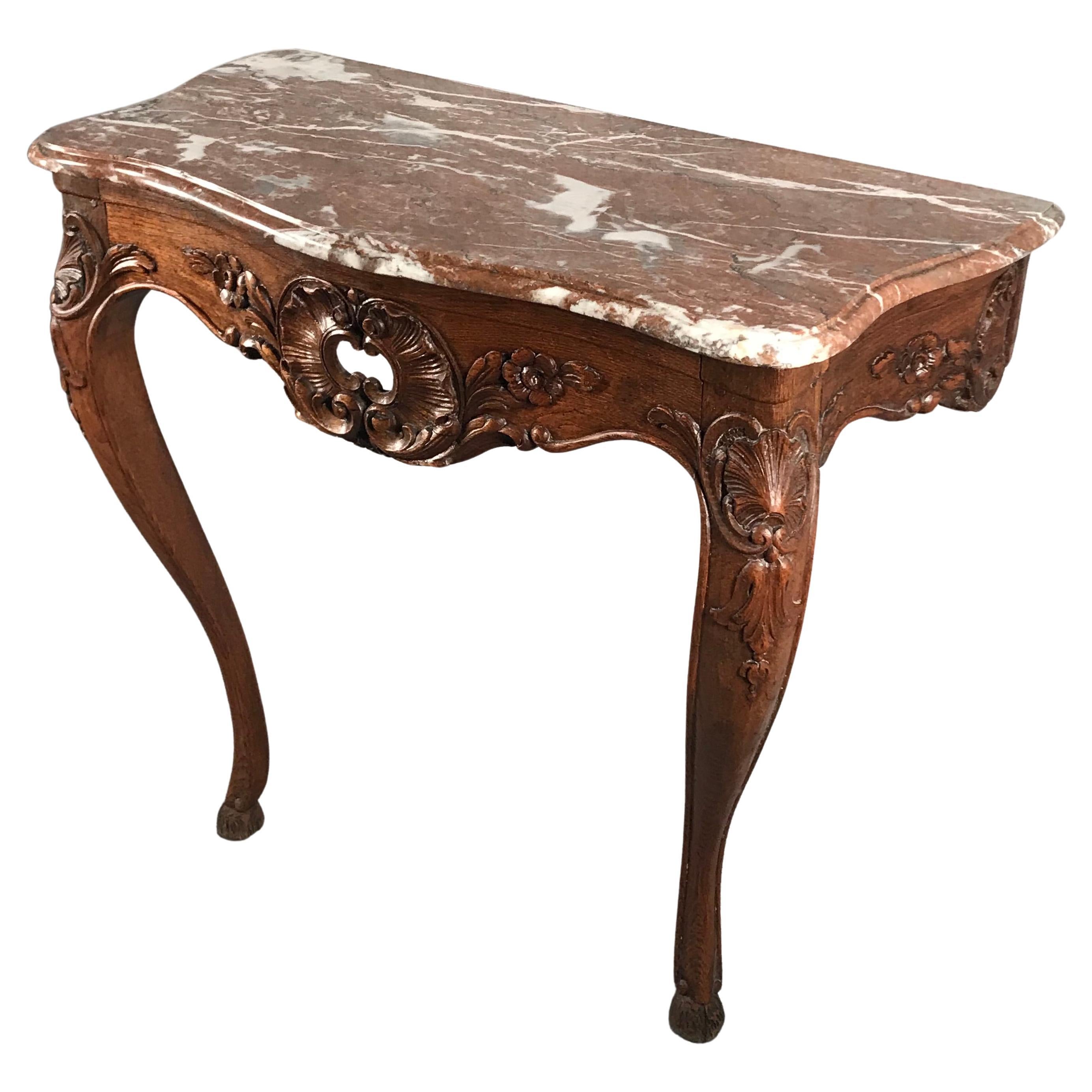 Baroque Console Table, Germany 1750, Oak with Marble Top