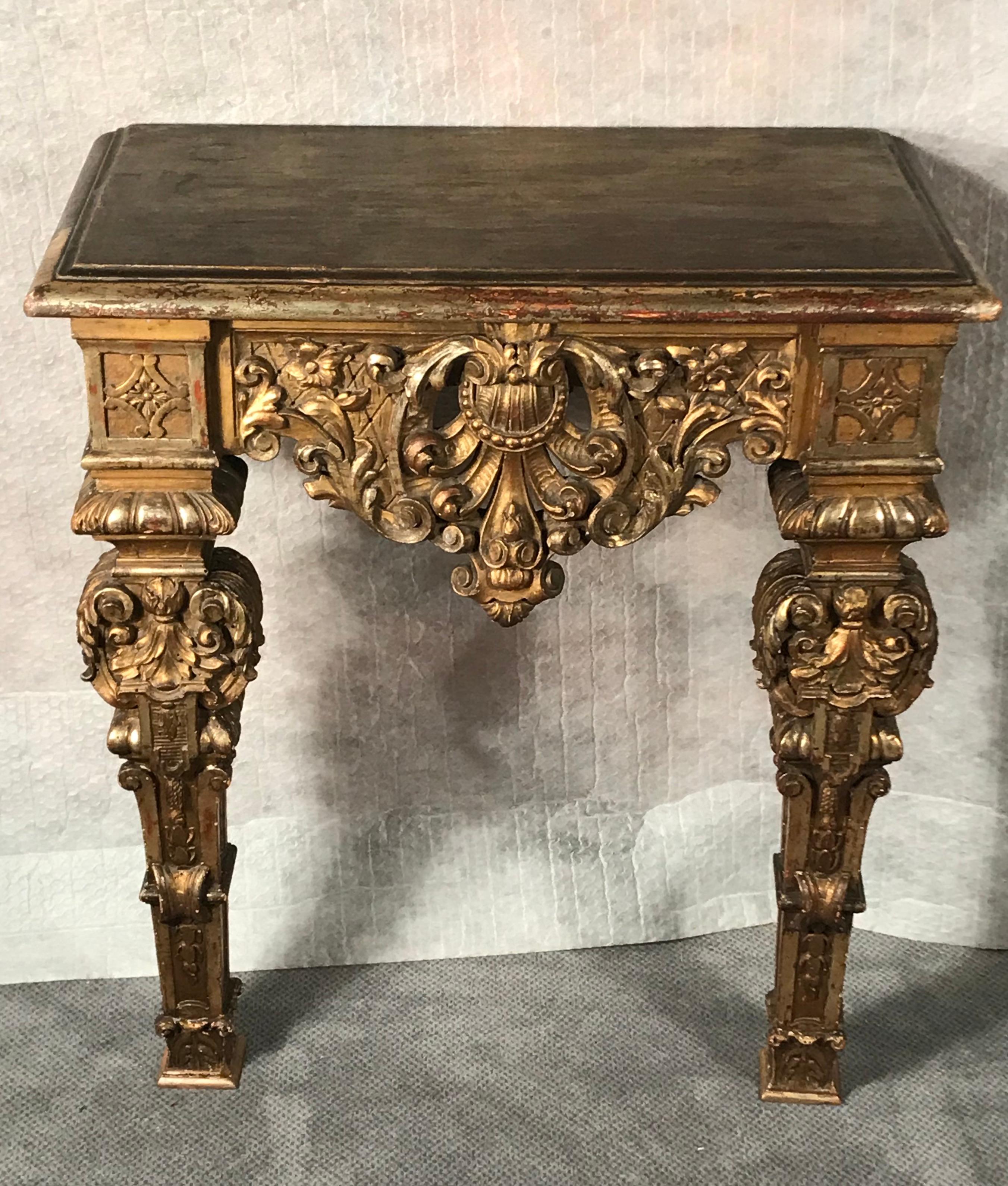 Baroque Table console baroque en bois doré, Allemagne du Sud, XVIIIe siècle en vente