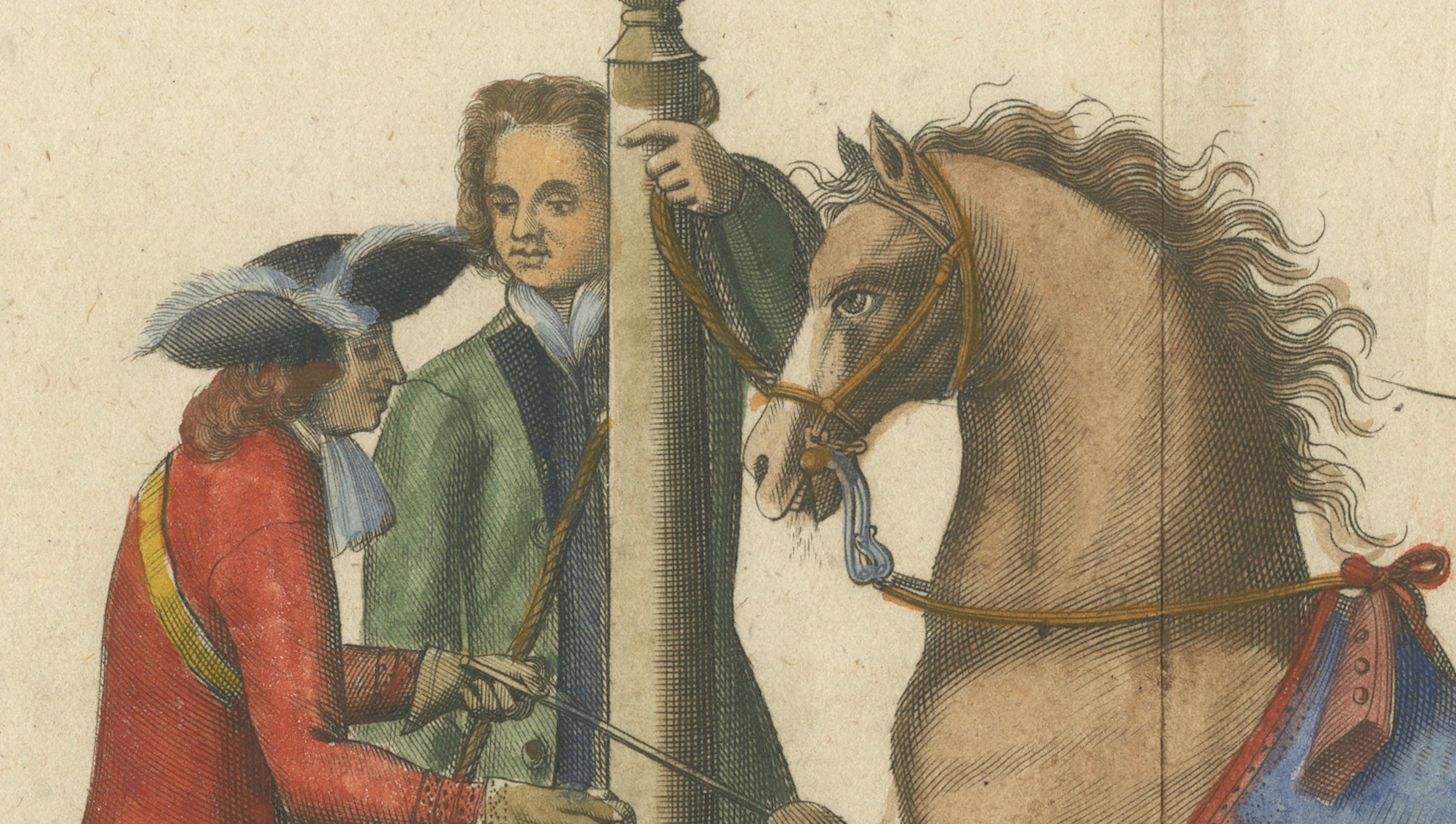 Baroque Courbette Horse Training - Antique Engraving after Newcastle, circa 1700