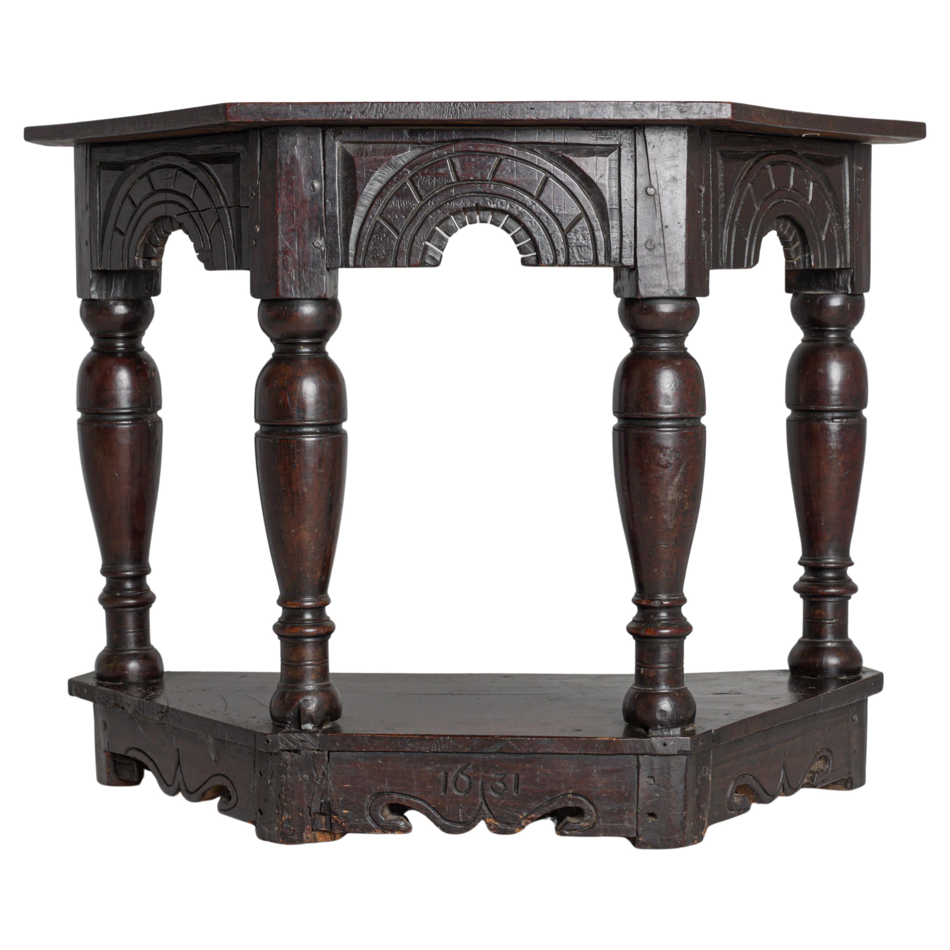Baroque Credence Table, English, 1631, Oak