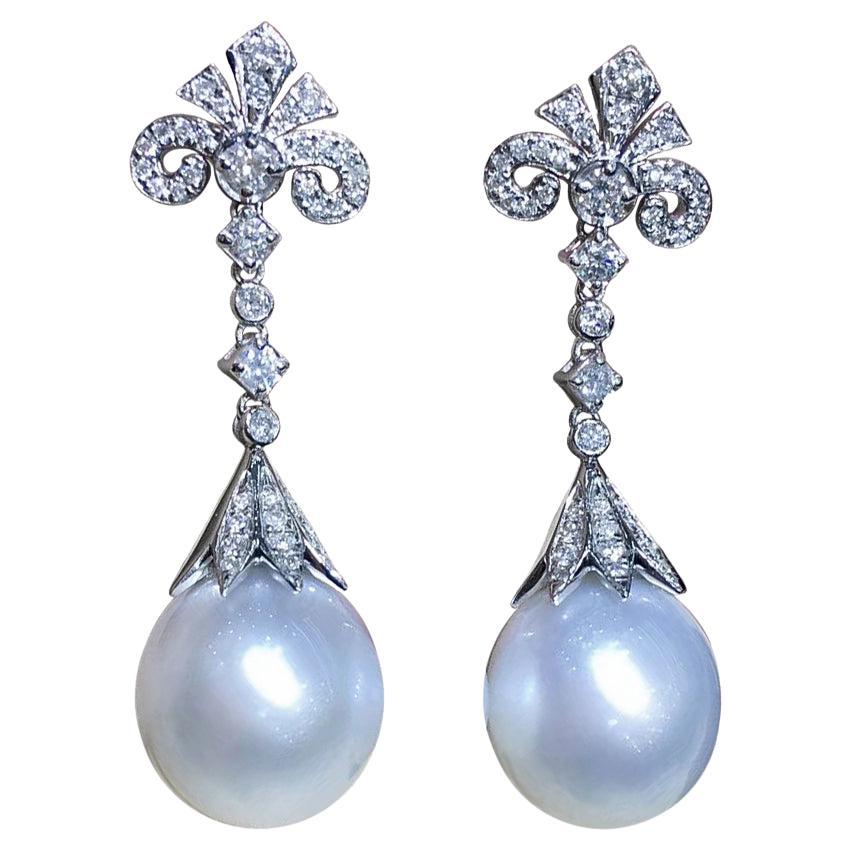【Crown Radiance】Baroque Crest - Südsee Perle & Diamant Tropfen Ohrringe im Angebot