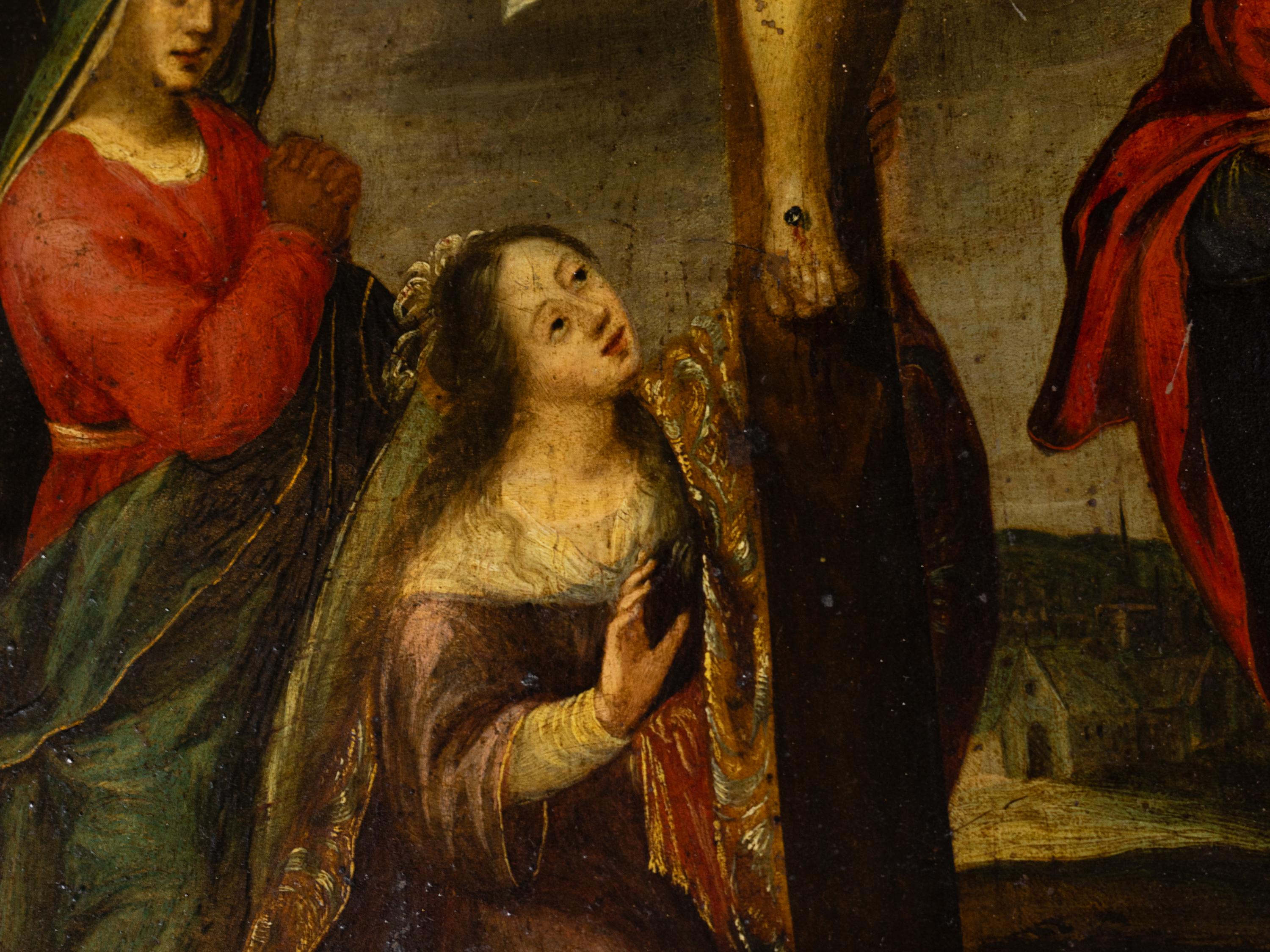 Baroque Crucifixion Of Christ, Religious Painting, Oil On Copper, 17th Century In Good Condition For Sale In Lisbon, PT