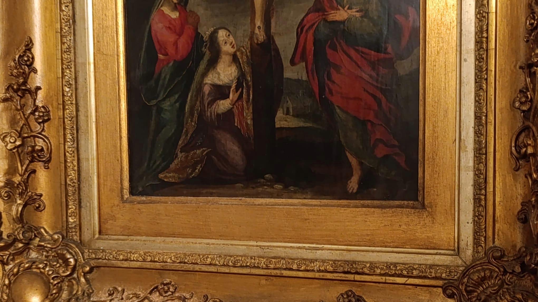 Crocifissione barocca di Cristo, dipinto religioso, olio su rame, XVII secolo In condizioni buone in vendita a Lisbon, PT