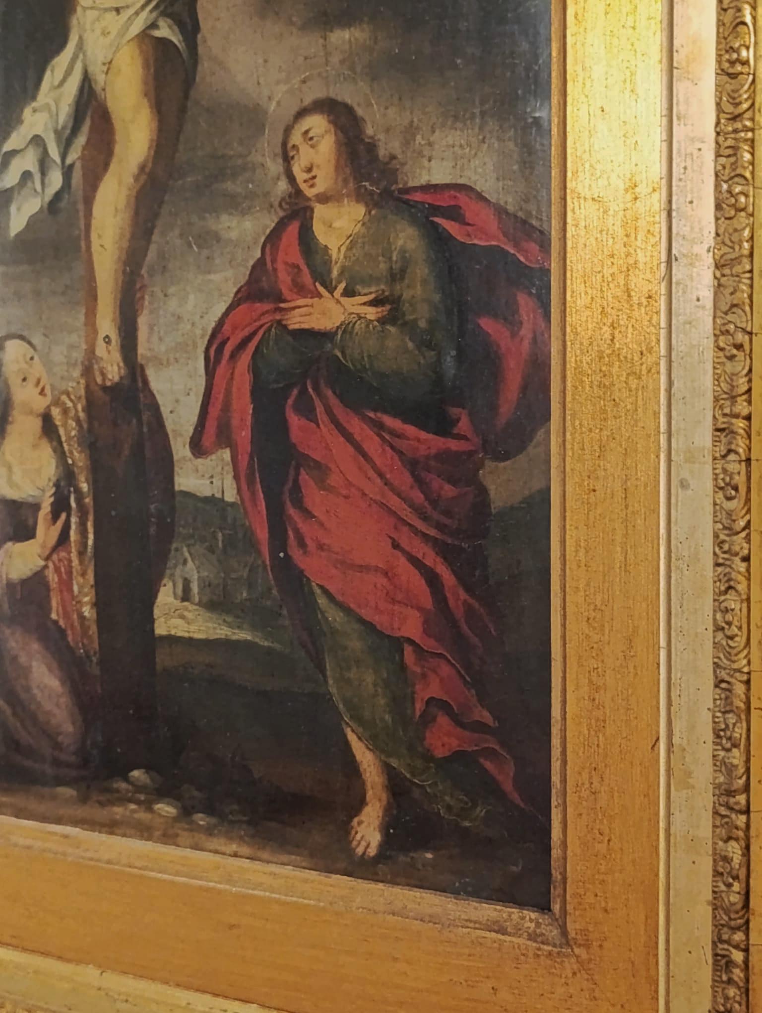 Rame Crocifissione barocca di Cristo, dipinto religioso, olio su rame, XVII secolo in vendita