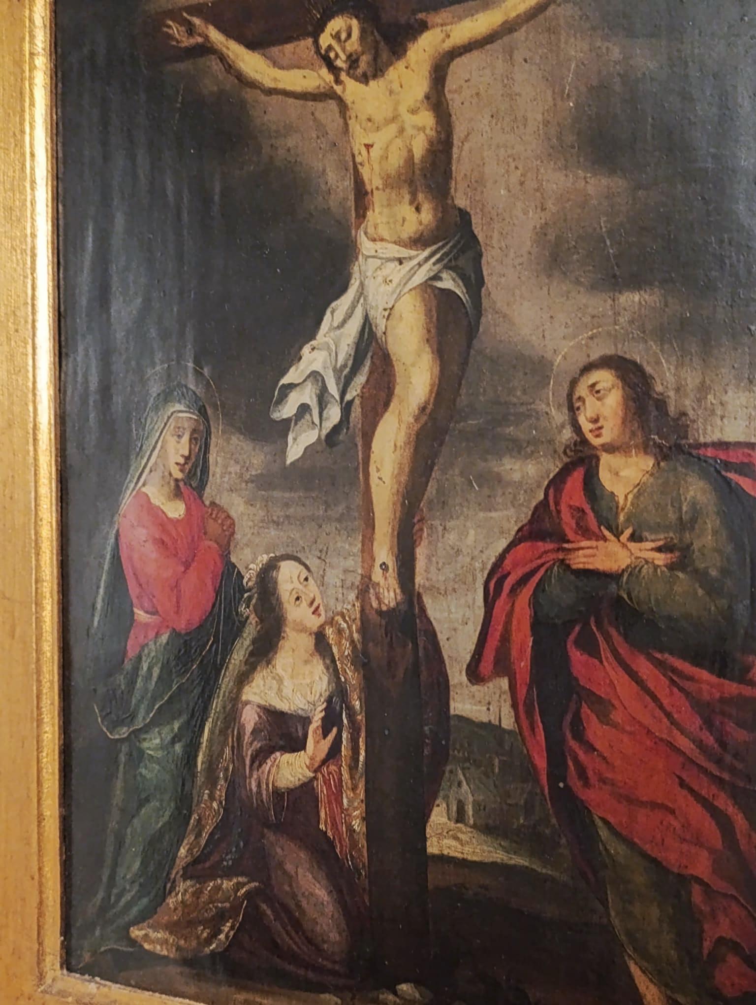 Crocifissione barocca di Cristo, dipinto religioso, olio su rame, XVII secolo in vendita 1