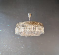 Baroque Crystal Plafonnier Brass Ceiling Chandelier Restored Antique Silver