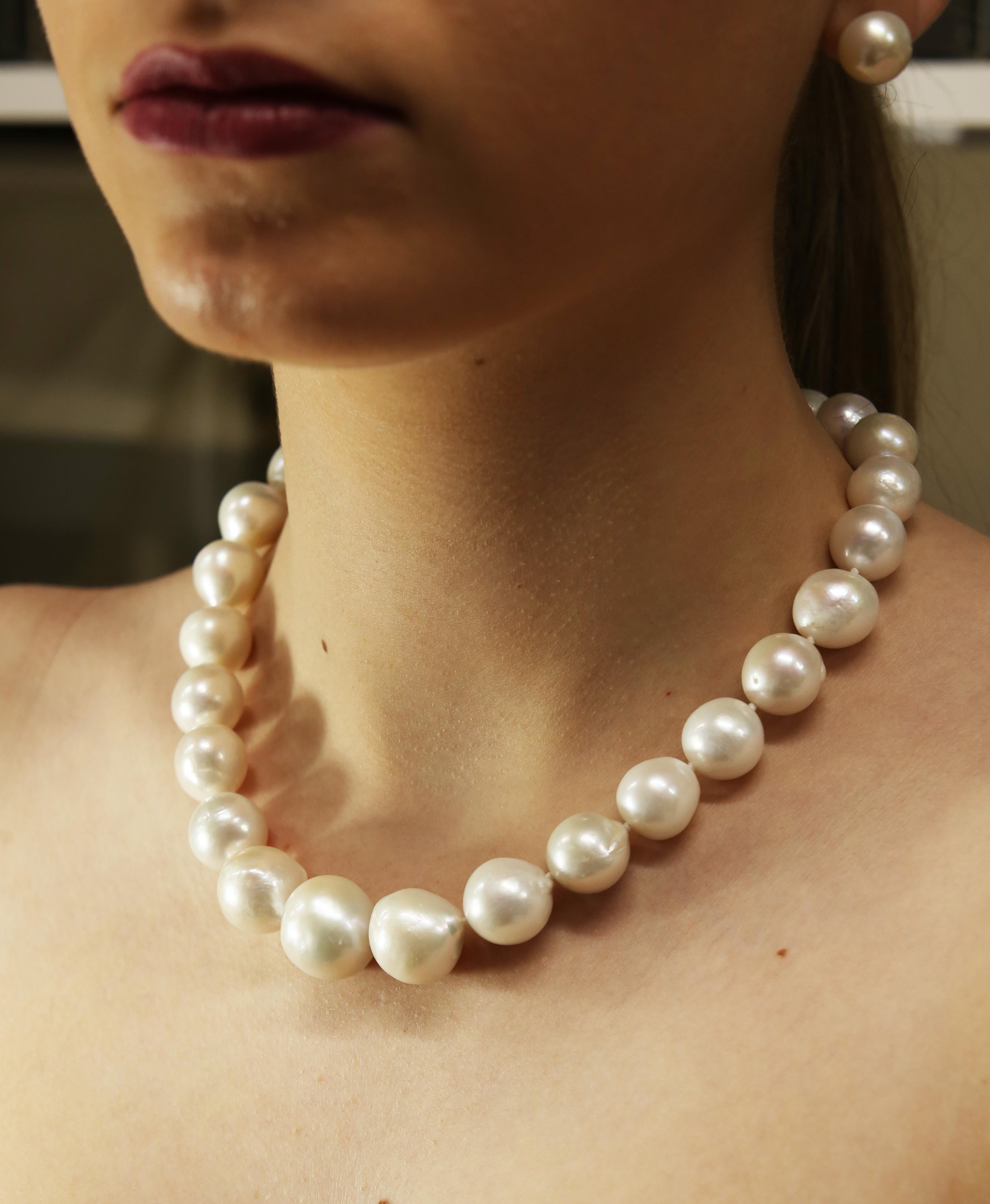 Contemporary Baroque Cultivated S.Sea Pearl Necklace with Sterling Silver Trigger Clasp For Sale