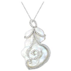 Baroque Cultured Freshwater Pearl Diamond and White Gold Pendant