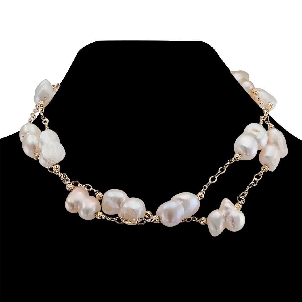 Contemporary Baroque Cultured Freshwater Pearl Gold Long Necklace