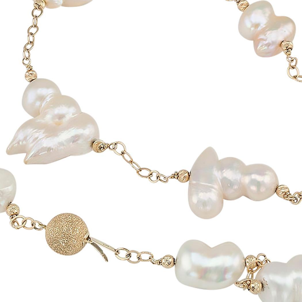 Baroque Cultured Freshwater Pearl Gold Long Necklace In Good Condition In Los Angeles, CA