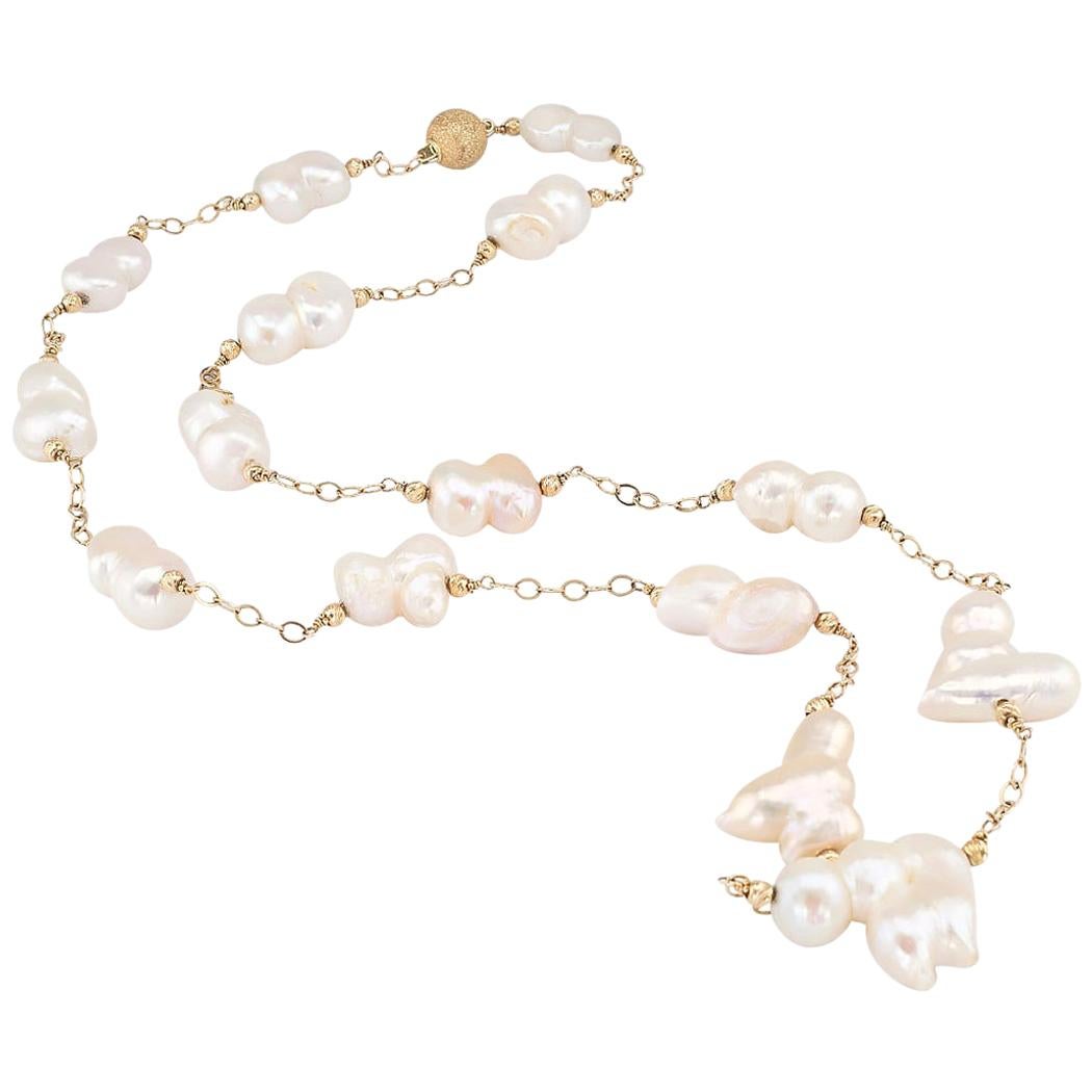 Baroque Cultured Freshwater Pearl Gold Long Necklace
