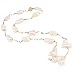 Baroque Cultured Freshwater Pearl Gold Long Necklace