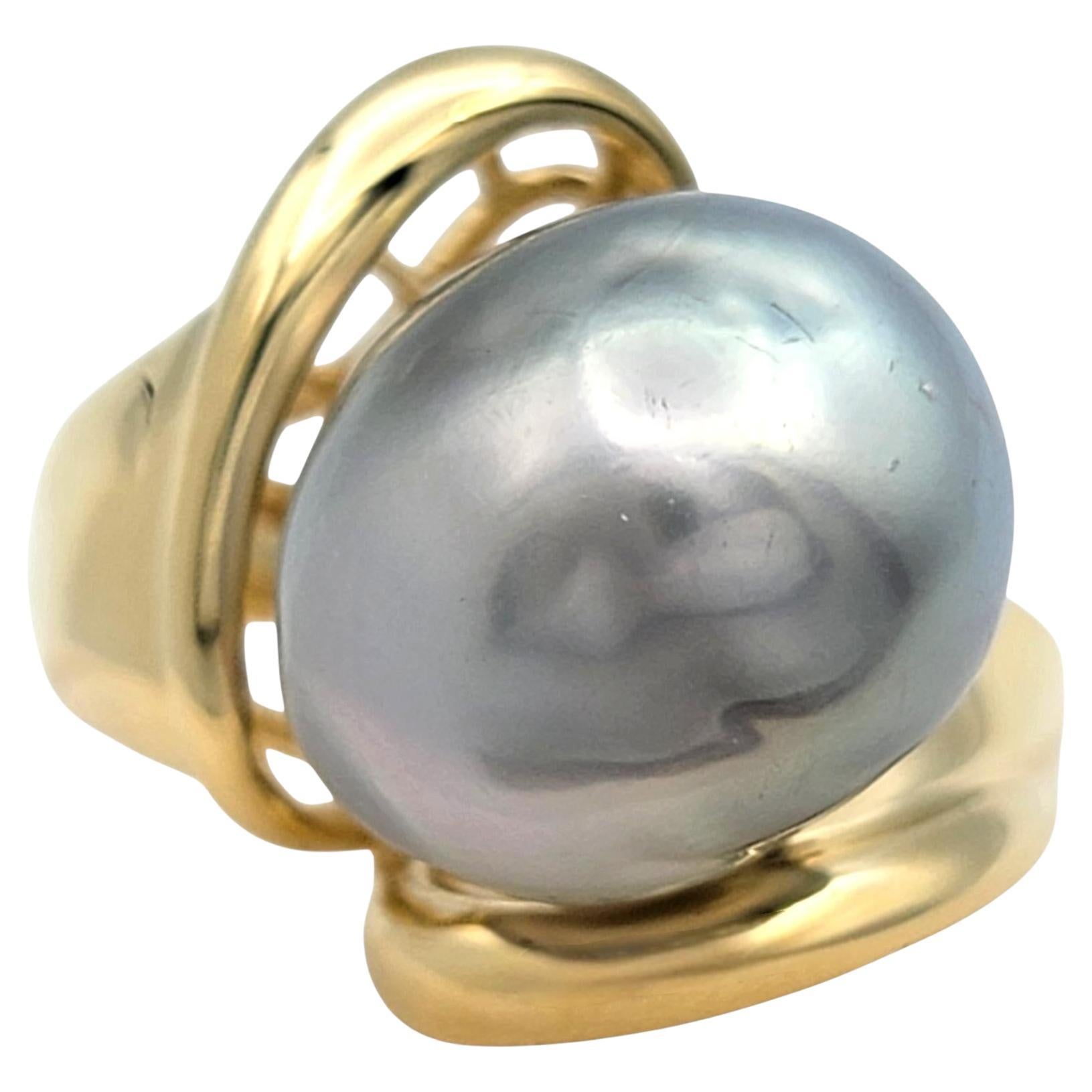 Baroque Cultured Pearl Bypass Style Cocktail Ring in 14 Karat Yellow Gold