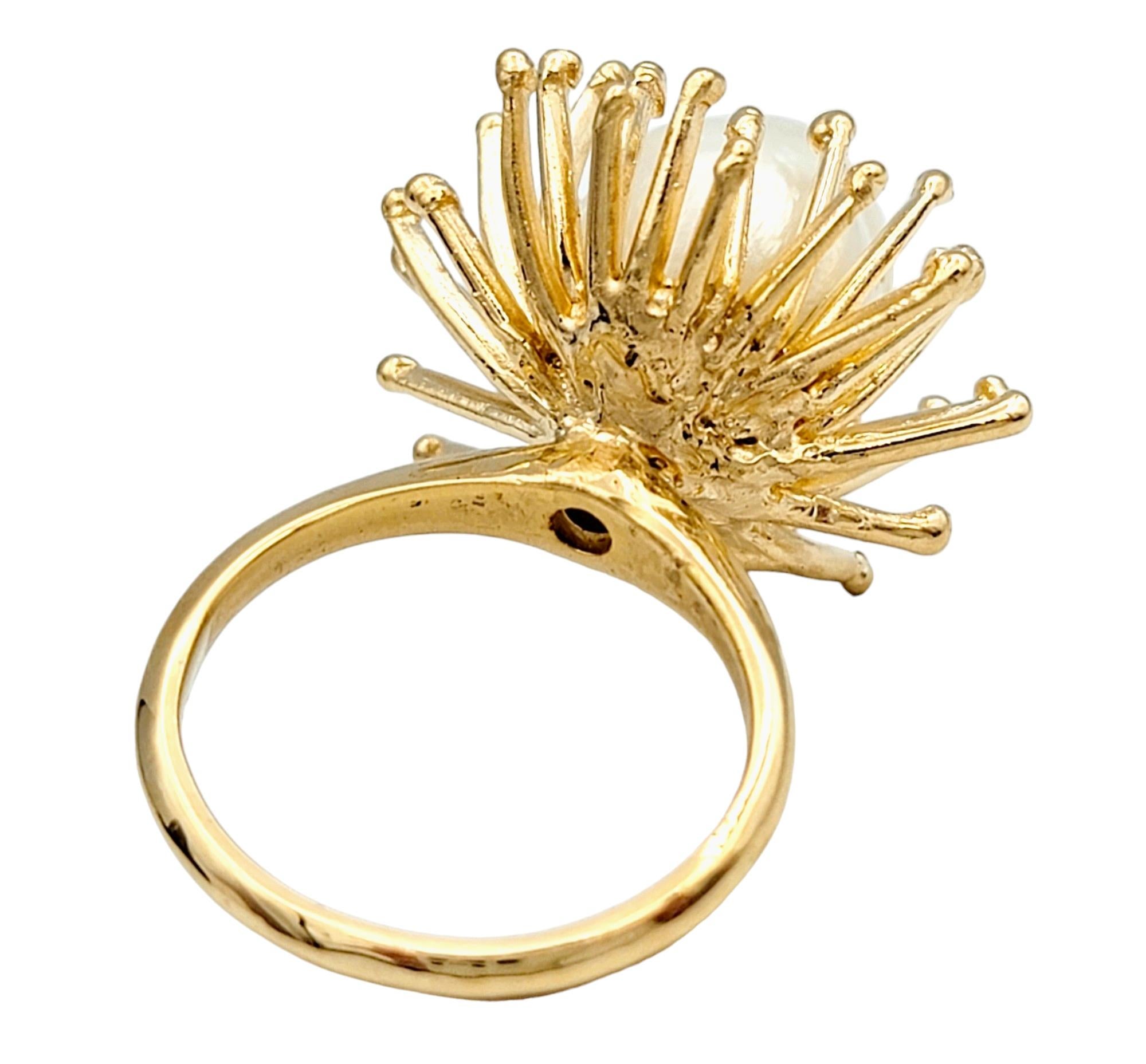 Baroque Cultured Pearl Spiky Spray Motif Cocktail Ring in 18 Karat Yellow Gold In Good Condition For Sale In Scottsdale, AZ