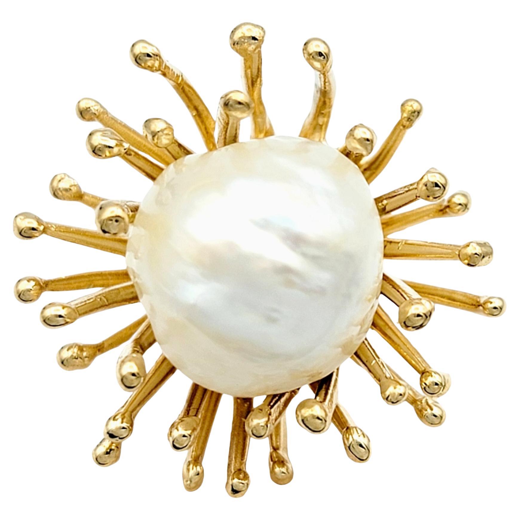 Baroque Cultured Pearl Spiky Spray Motif Cocktail Ring in 18 Karat Yellow Gold For Sale
