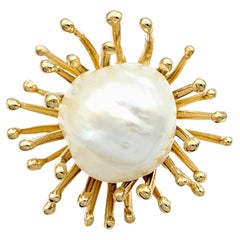 Baroque Cultured Pearl Spiky Spray Motif Cocktail Ring in 18 Karat Yellow Gold