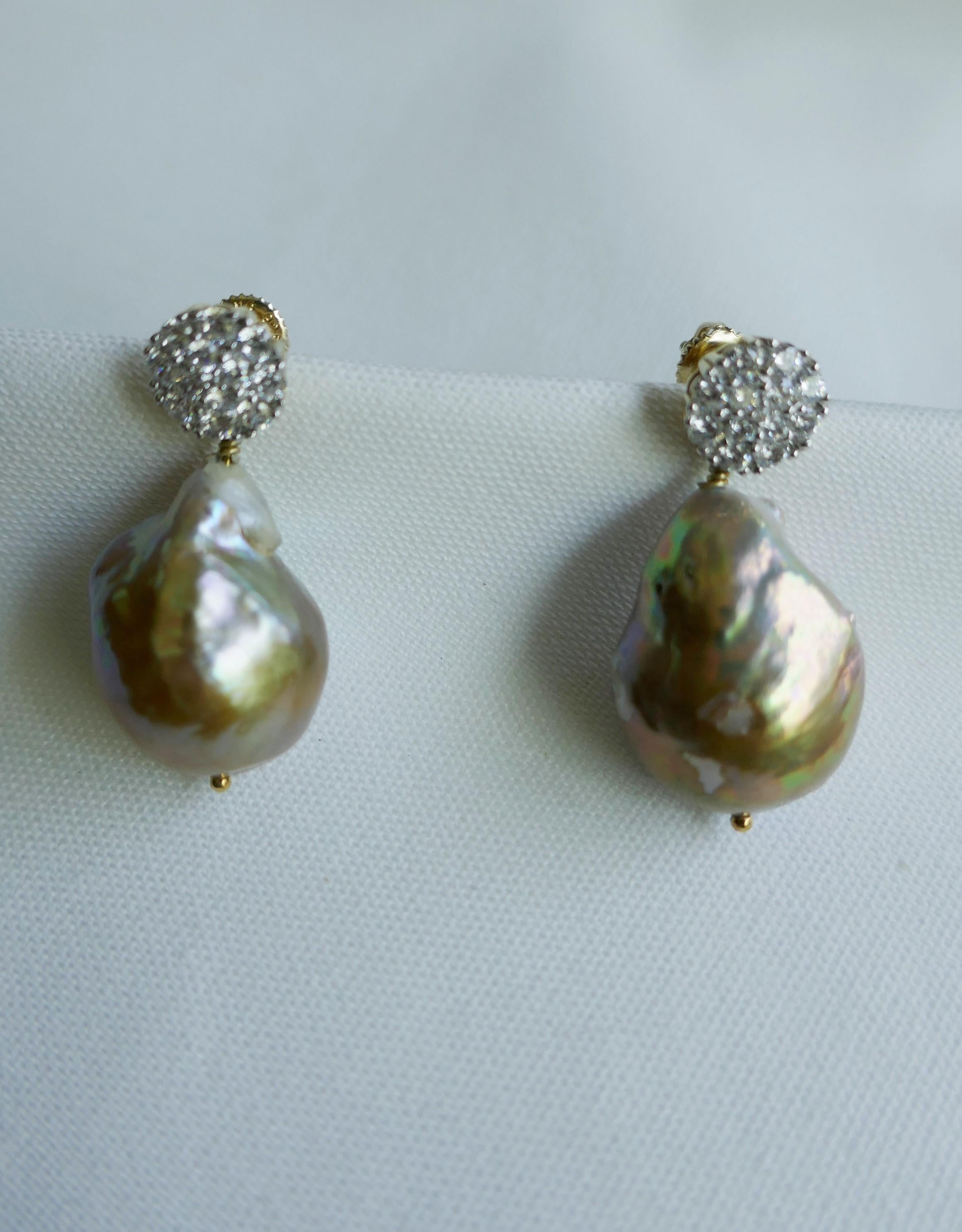Baroque Cultured Pearls Cubic Zirconia 925 Sterling Silver Earrings In New Condition In Coral Gables, FL