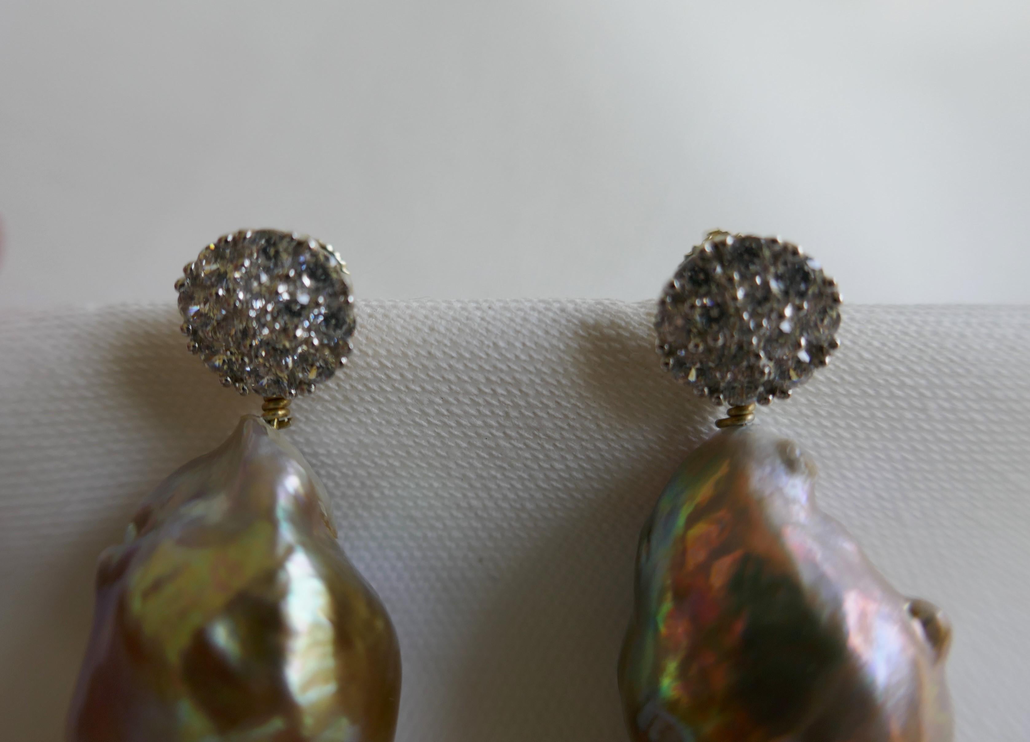 Women's or Men's Baroque Cultured Pearls Cubic Zirconia 925 Sterling Silver Earrings