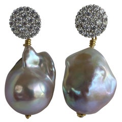 Baroque Cultured Pearls Cubic Zirconia 925 Sterling Silver Earrings