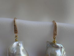 Baroque Cultured Pearls Diamonds 18k Rose Gold Plated 925 Sterling Hoop Earrings