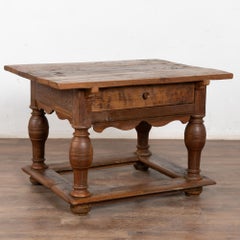 Baroque Danish Oak Side Table Console with Single Drawer