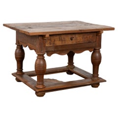 Baroque Danish Oak Side Table Console with Single Drawer