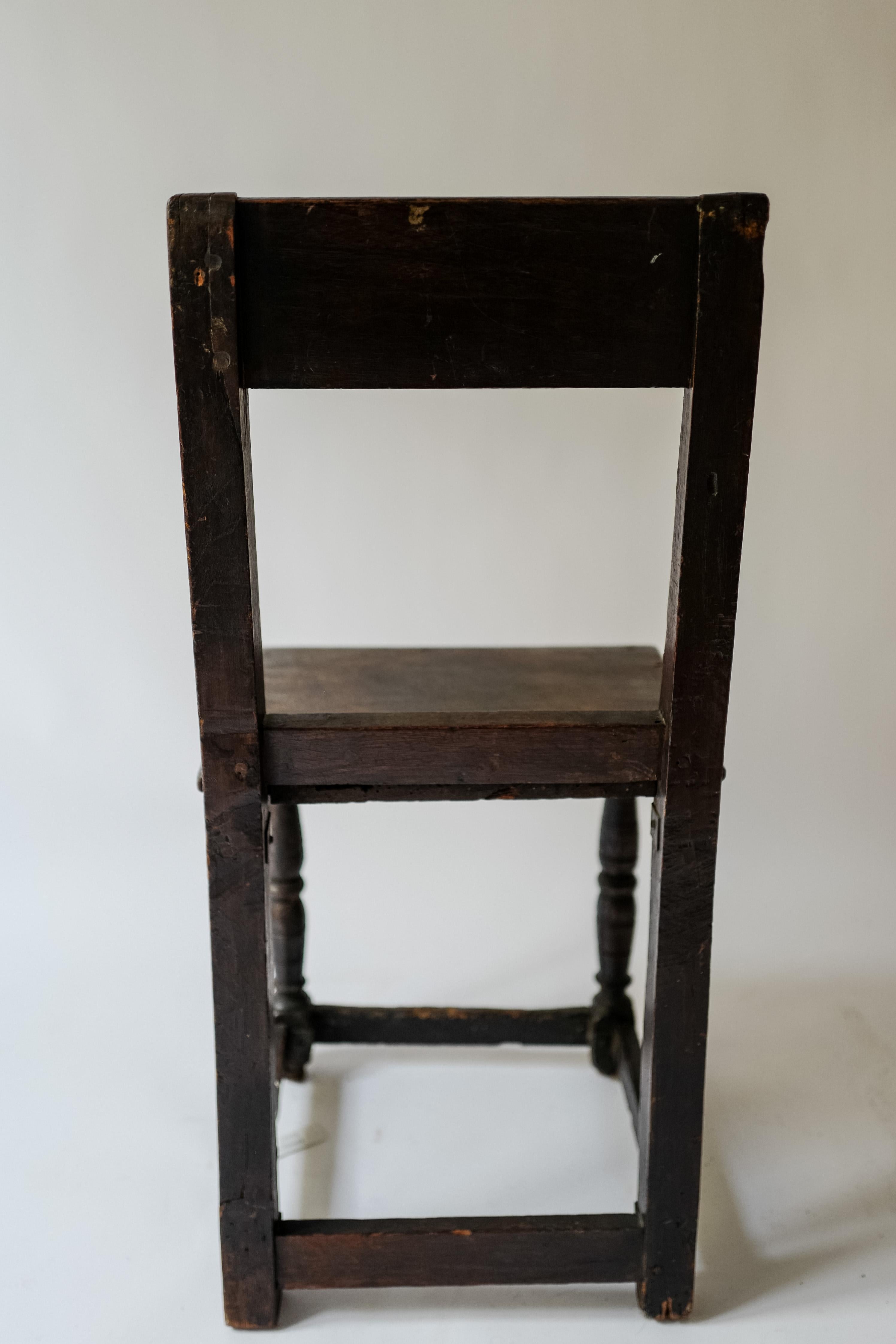 Swedish Baroque dark stained oak wood side chair circa 19th Century Sweden For Sale