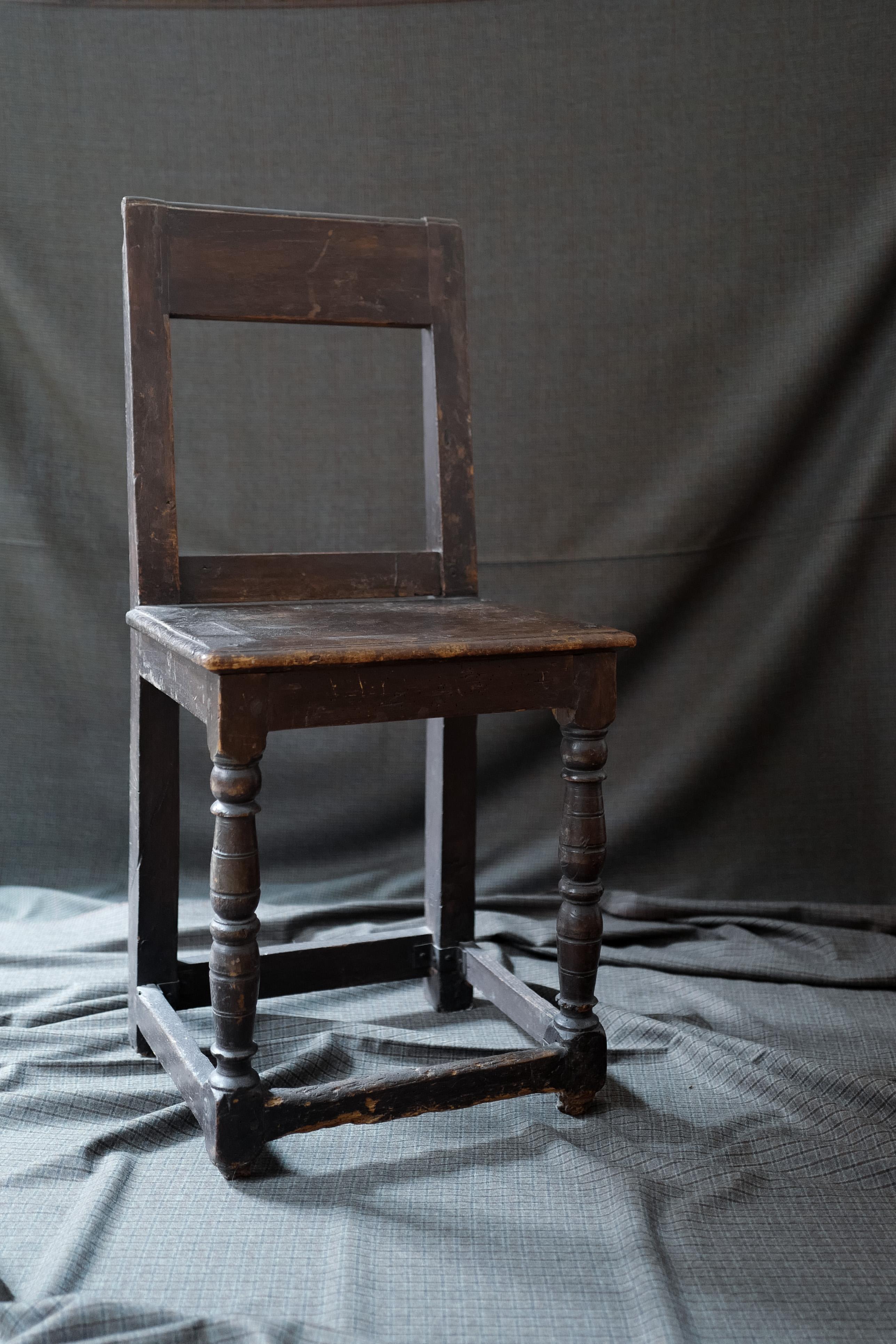 Oak Baroque dark stained oak wood side chair circa 19th Century Sweden For Sale